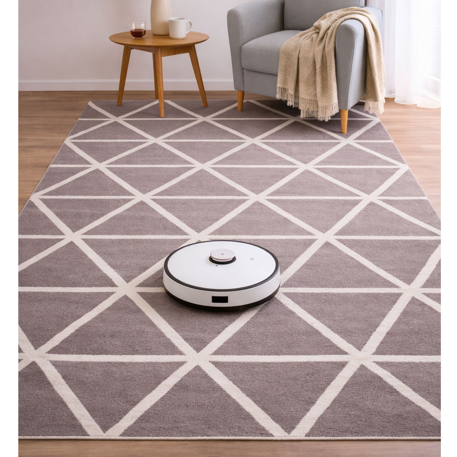 Short-pile rug in pastel white diamond design, durable, available in various colors, for living room, bedroom, kitchen-27