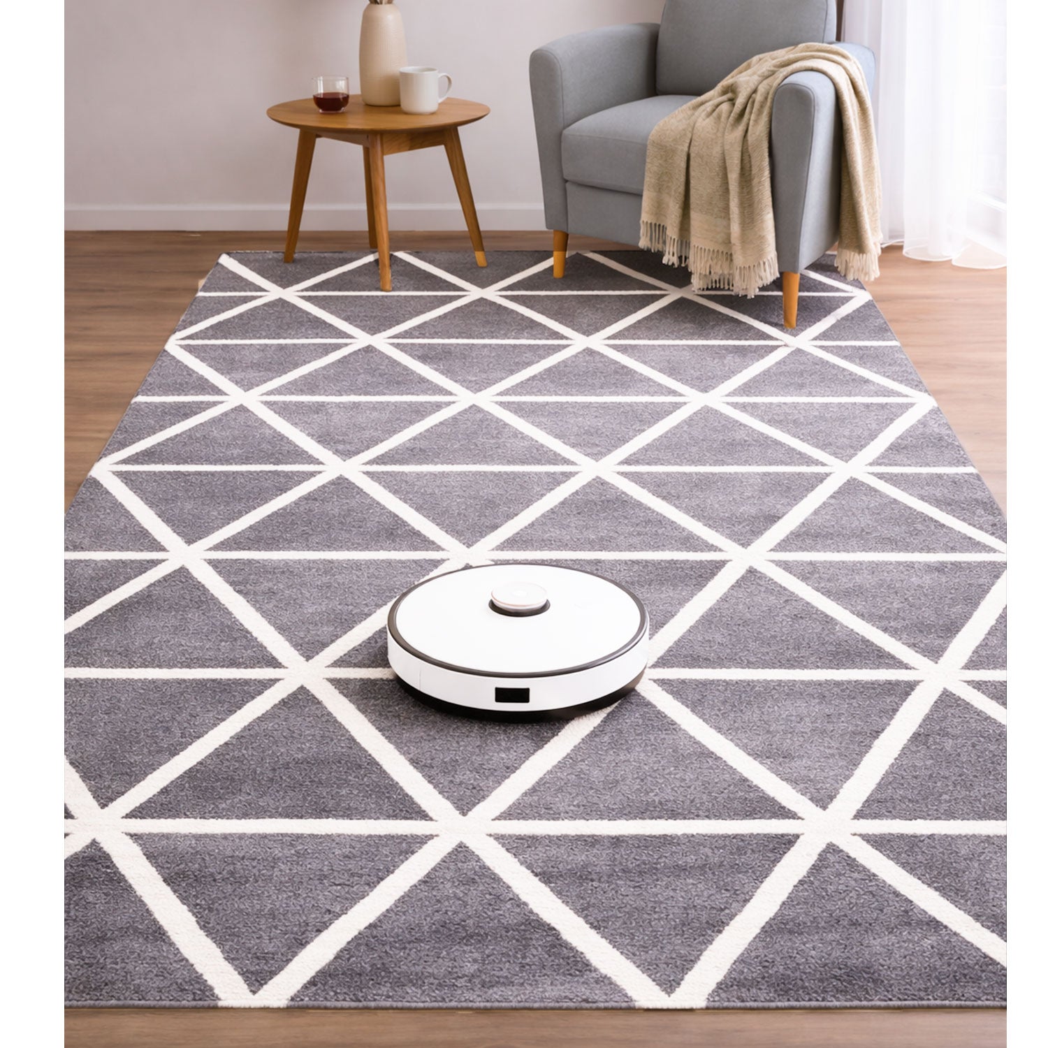 Short-pile rug in pastel white diamond design, durable, available in various colors, for living room, bedroom, kitchen-16