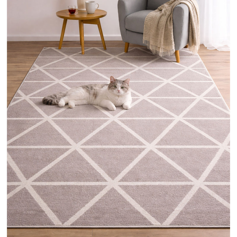 Short-pile rug in pastel white diamond design, durable, available in various colors, for living room, bedroom, kitchen-zoom-