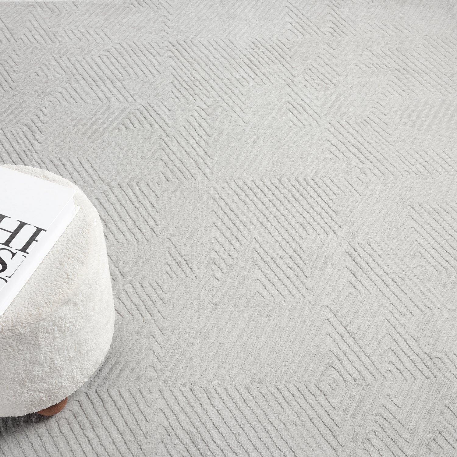 Short-pile rug for living room, diamond pattern with high and low relief/3D effect, for bedroom, Boho style-3