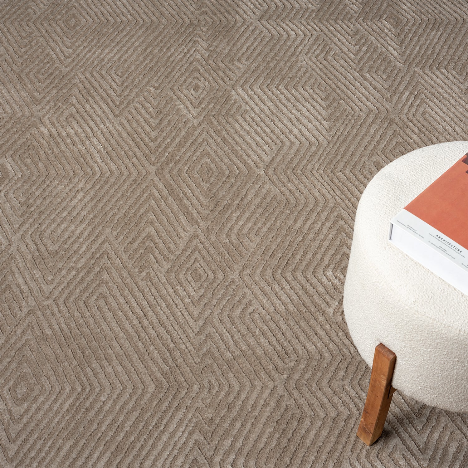 Short-pile rug for living room, diamond pattern with high and low relief/3D effect, for bedroom, Boho style-8