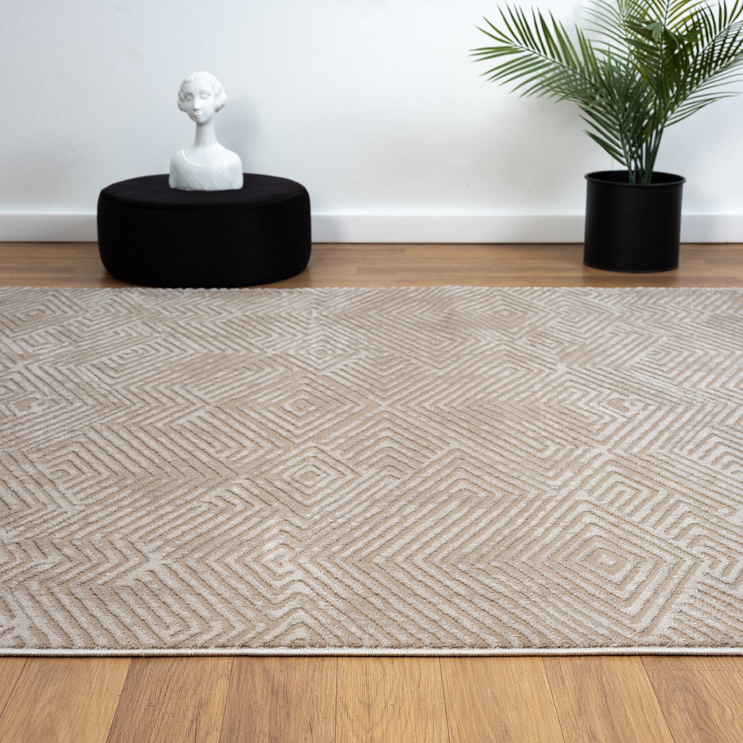 Short-pile rug for living room, diamond pattern with high and low relief/3D effect, for bedroom, Boho style-zoom-10