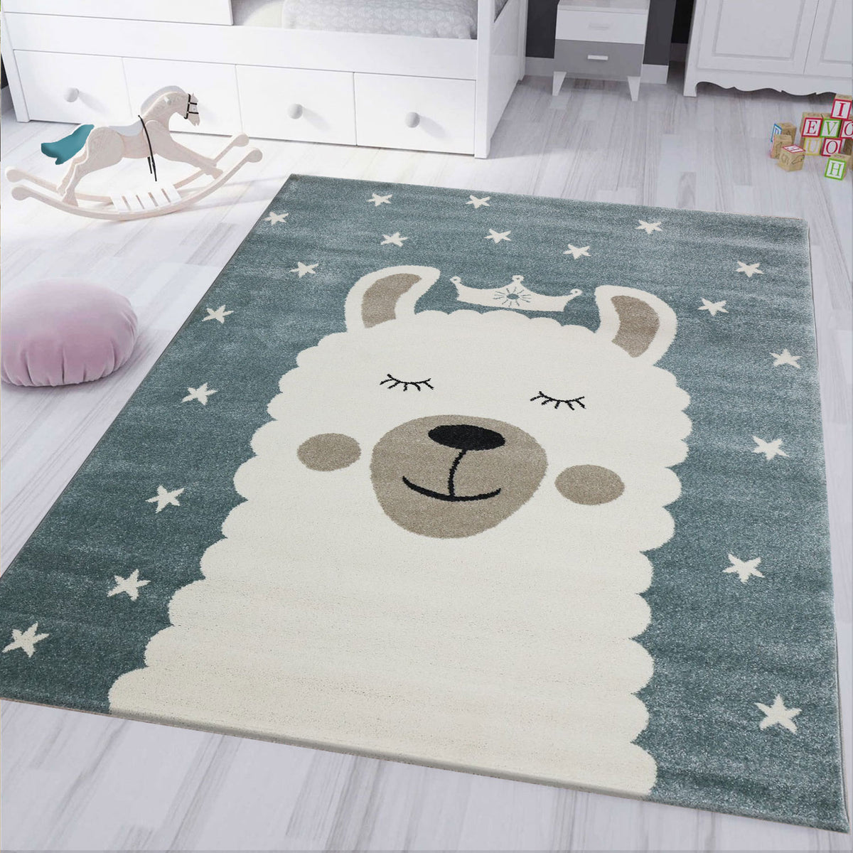 Children's Rug Carpet Llama King Play Rug Kids' Room Playroom Fluffy-zoom-1