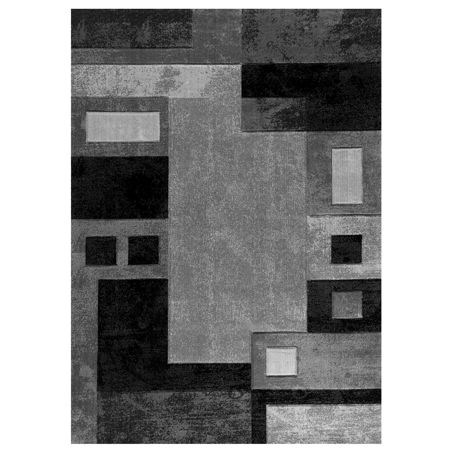 Designer living room rug, grey checkered with color gradient and contour cut