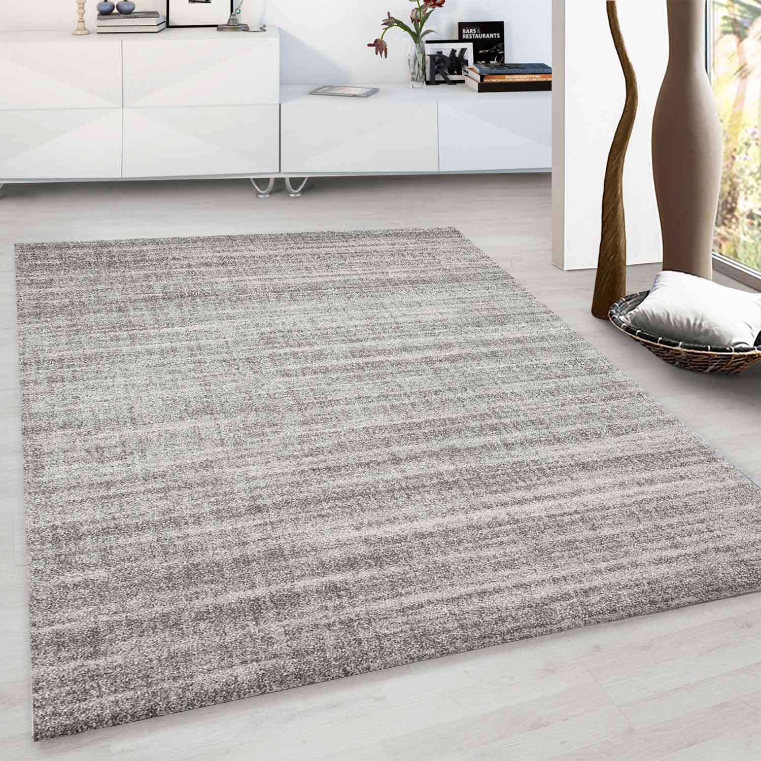 Designer living room rug, soft with dense pile, mottled, various color options