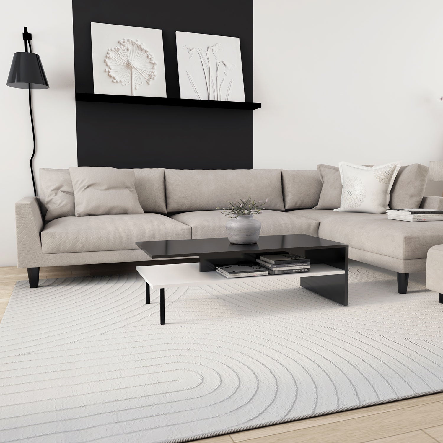 Modern living room rug, short pile runner, 3D high & low effect, soft, easy to clean, patterned-1
