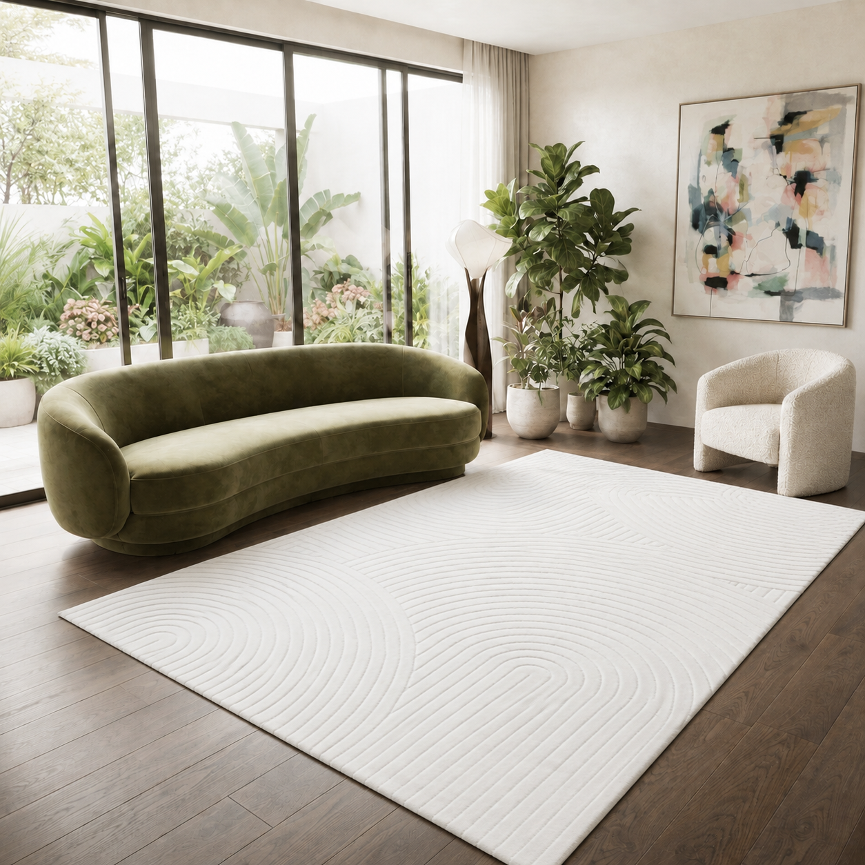 Modern living room rug, short pile runner, 3D high & low effect, soft, easy to clean, patterned-zoom-2