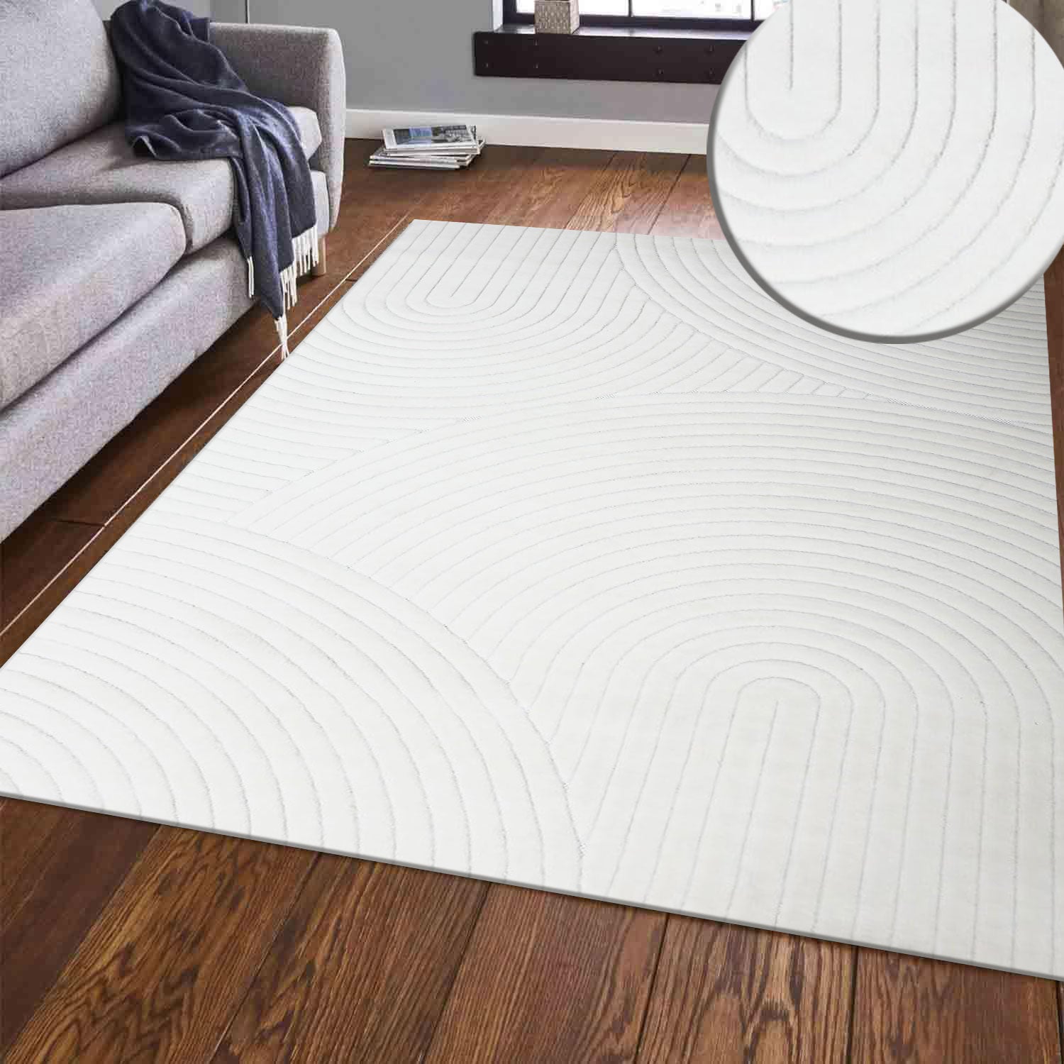 Modern living room rug, short pile runner, 3D high & low effect, soft, easy to clean, patterned-6