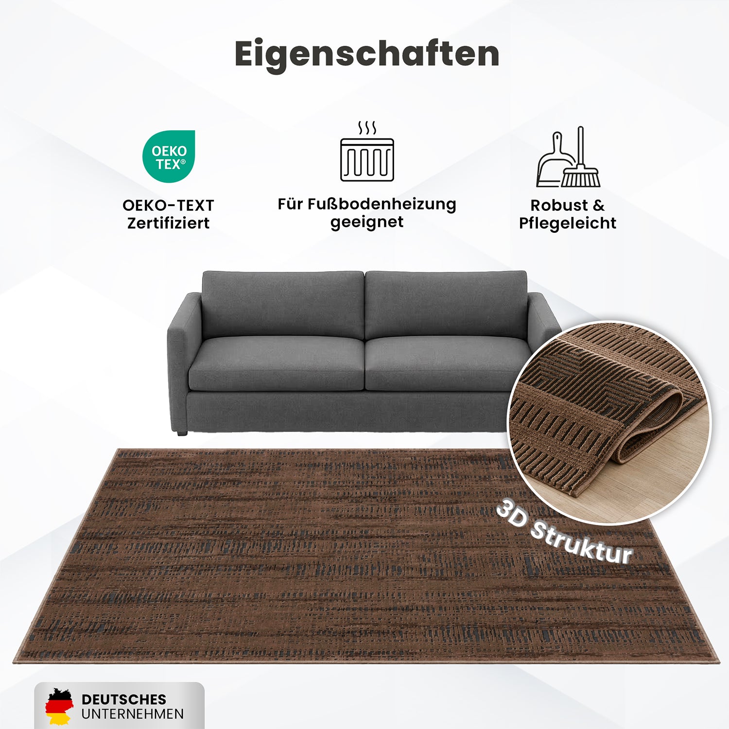 Teppich Modern Wohnzimmer Schlafzimmer Boho 3D Effekt Hoch&Tief Pflegeleicht in Braun-6