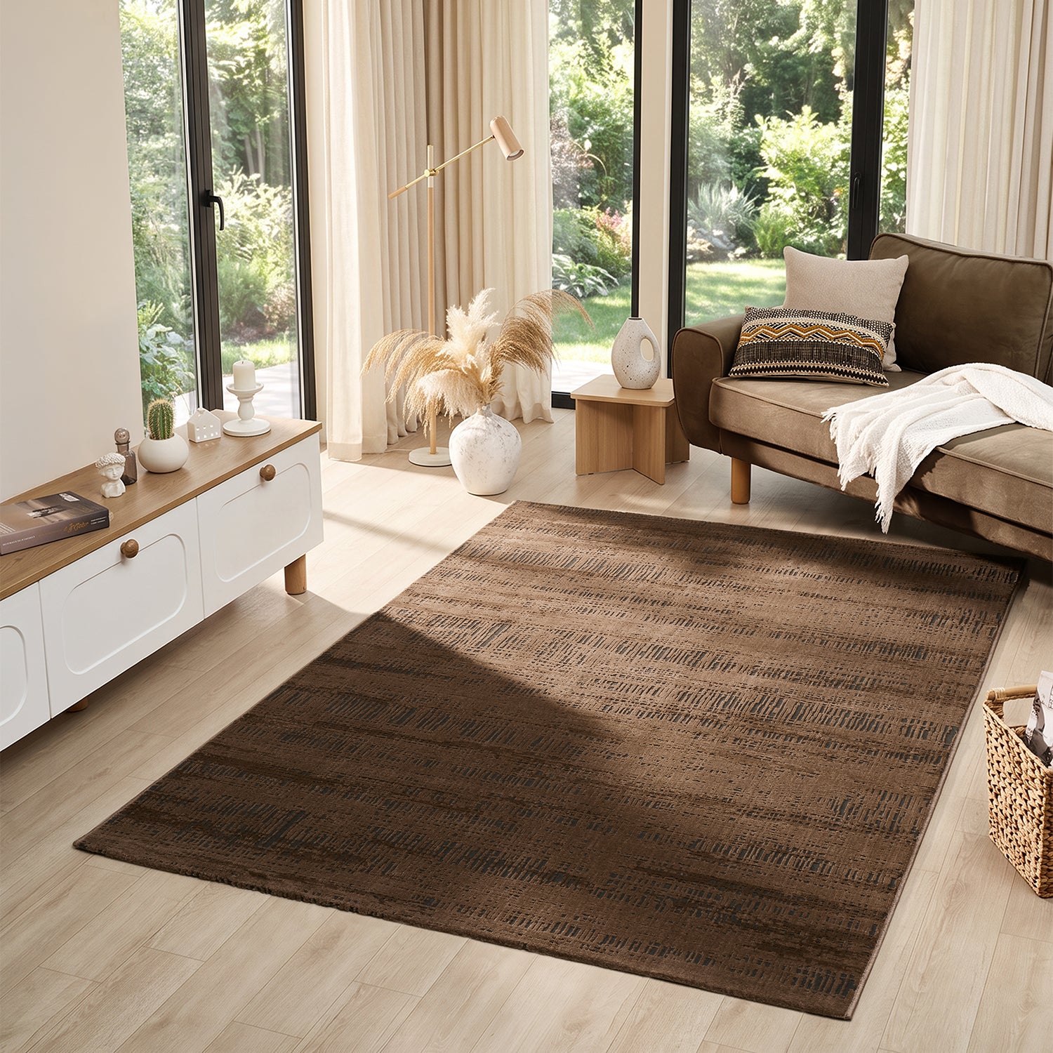 Teppich Modern Wohnzimmer Schlafzimmer Boho 3D Effekt Hoch&Tief Pflegeleicht in Braun und Anthrazit-zoom-1