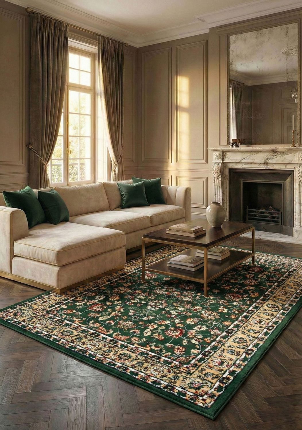 Oriental short-pile classic rug for living room, dining room, hallway - green-zoom-13