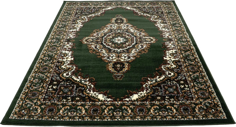 Oriental short-pile classic rug for living room, dining room, hallway - green-zoom-