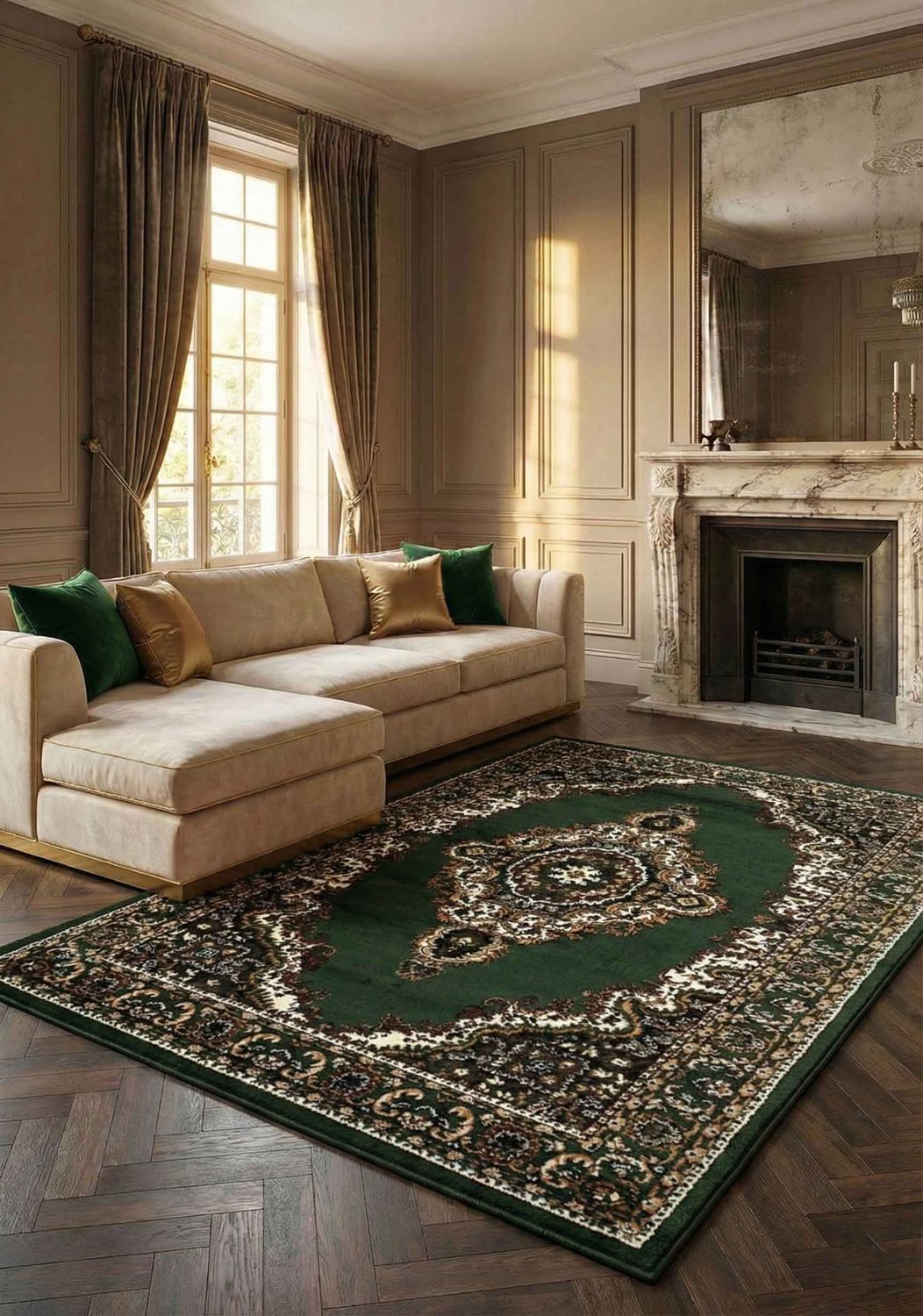 Oriental short-pile classic rug for living room, dining room, hallway - green-zoom-14