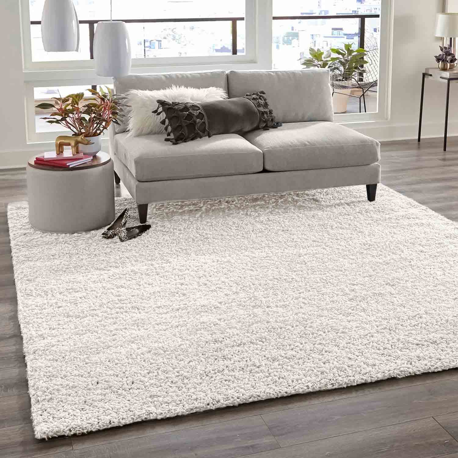 Prime Shaggy High Pile Rug, Solid White/Cream, Soft for Living Room, Bedroom, Kitchen-zoom-1