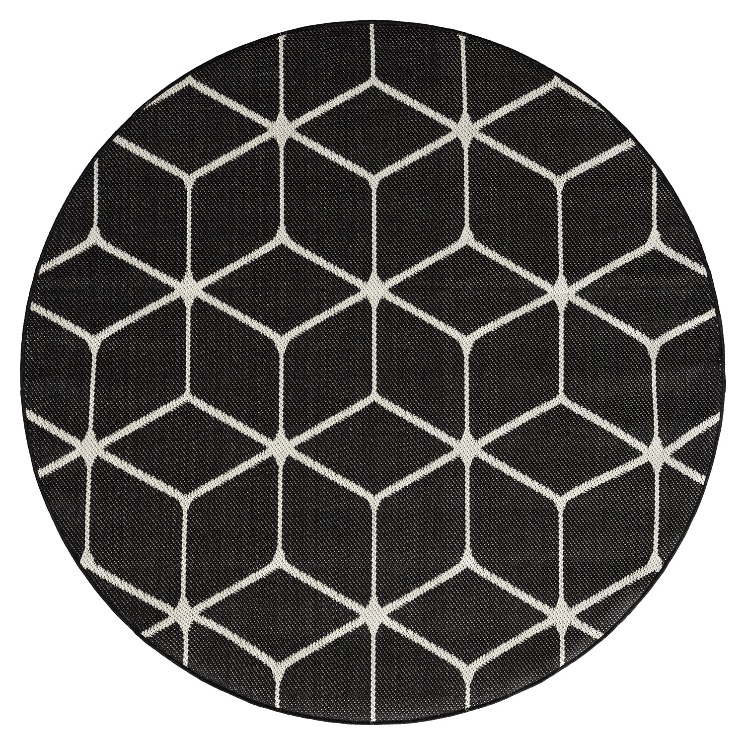 Carpet with diamond pattern, suitable for indoor and outdoor use, robust flat weave, 100% polypropylene, black-zoom-2