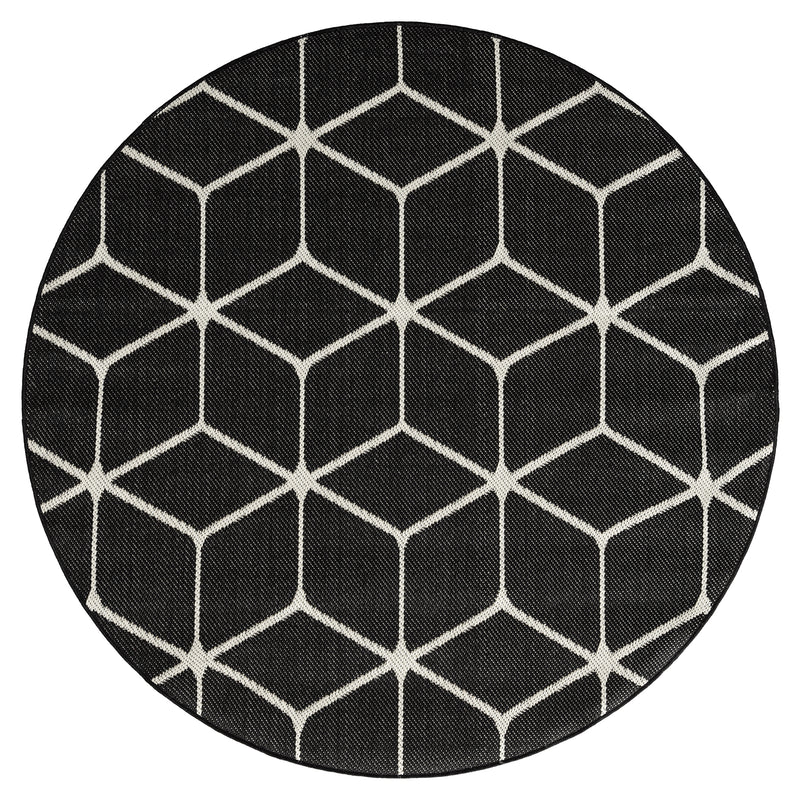 Carpet with diamond pattern, suitable for indoor and outdoor use, robust flat weave, 100% polypropylene, black-zoom-