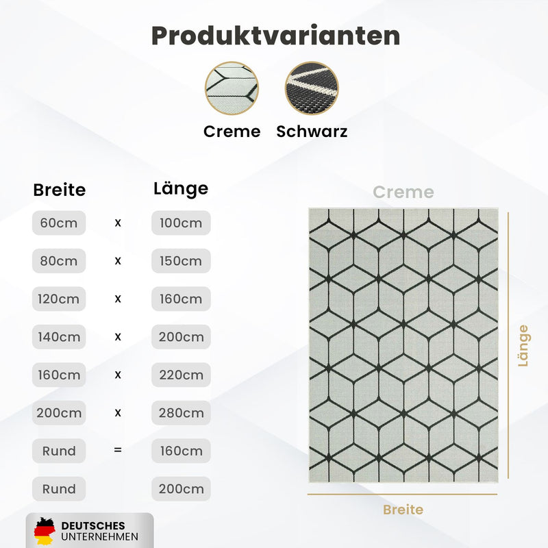 Carpet with diamond pattern, suitable for indoor and outdoor use, robust flat weave, 100% polypropylene, white-zoom-
