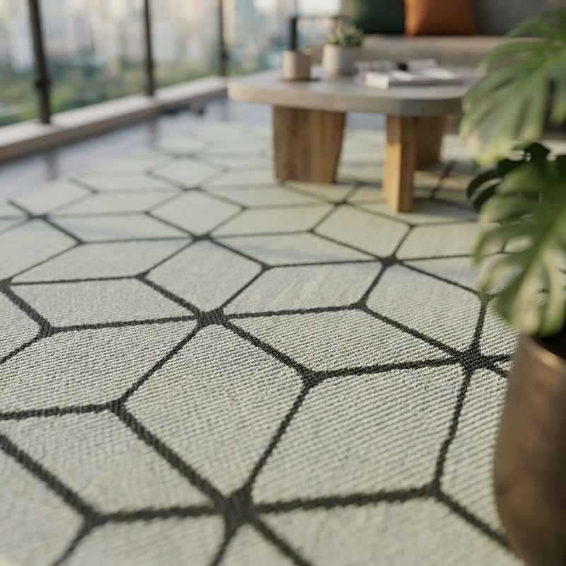 Carpet with diamond pattern, suitable for indoor and outdoor use, robust flat weave, 100% polypropylene, white-zoom-