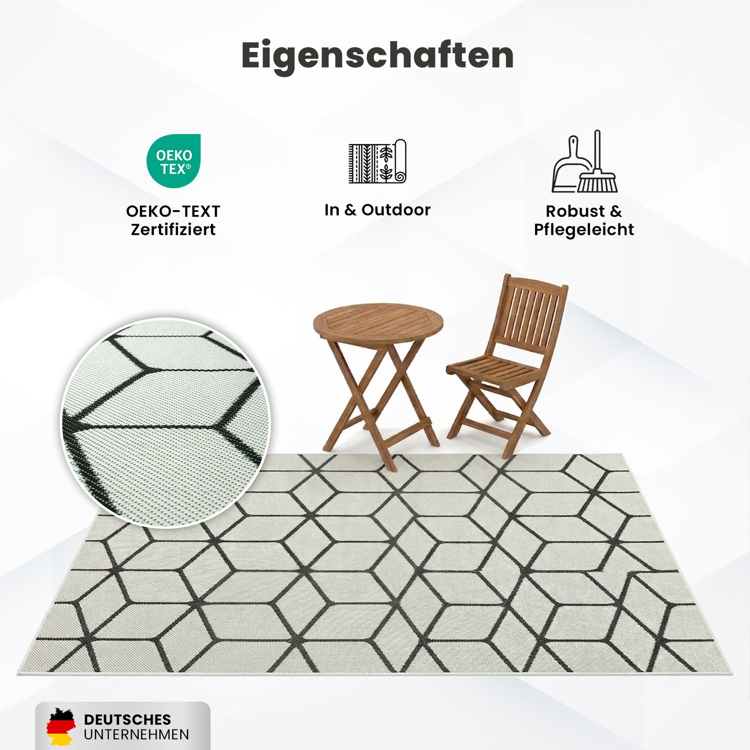 Carpet with diamond pattern, suitable for indoor and outdoor use, robust flat weave, 100% polypropylene, white-zoom-7