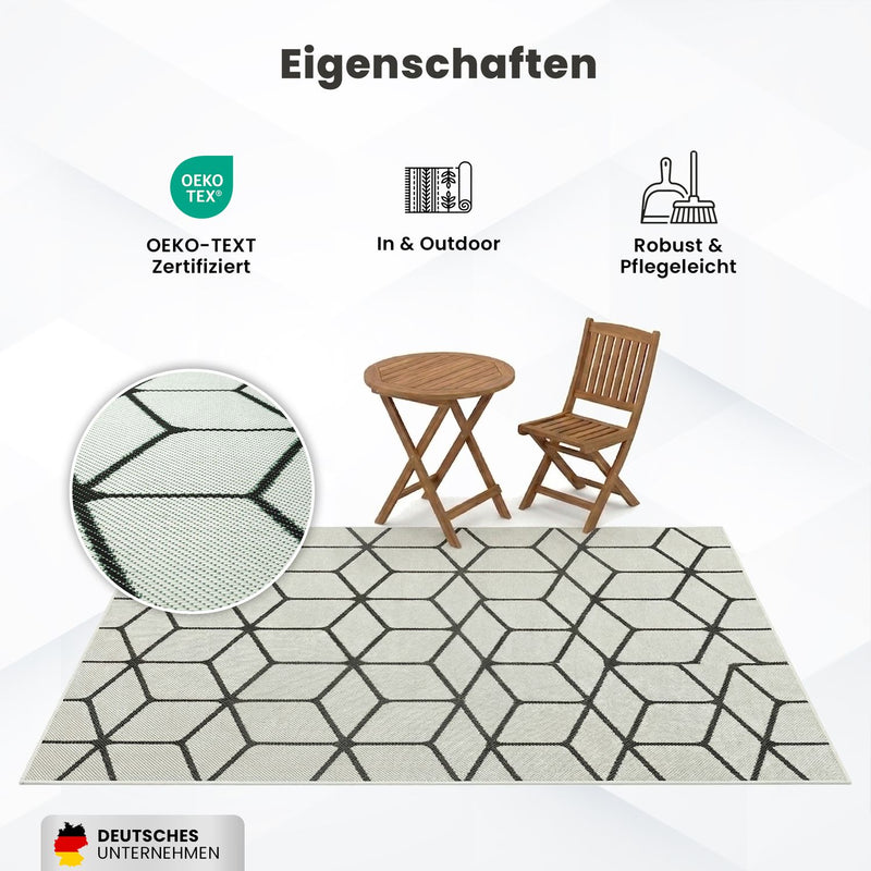 Carpet with diamond pattern, suitable for indoor and outdoor use, robust flat weave, 100% polypropylene, white-zoom-