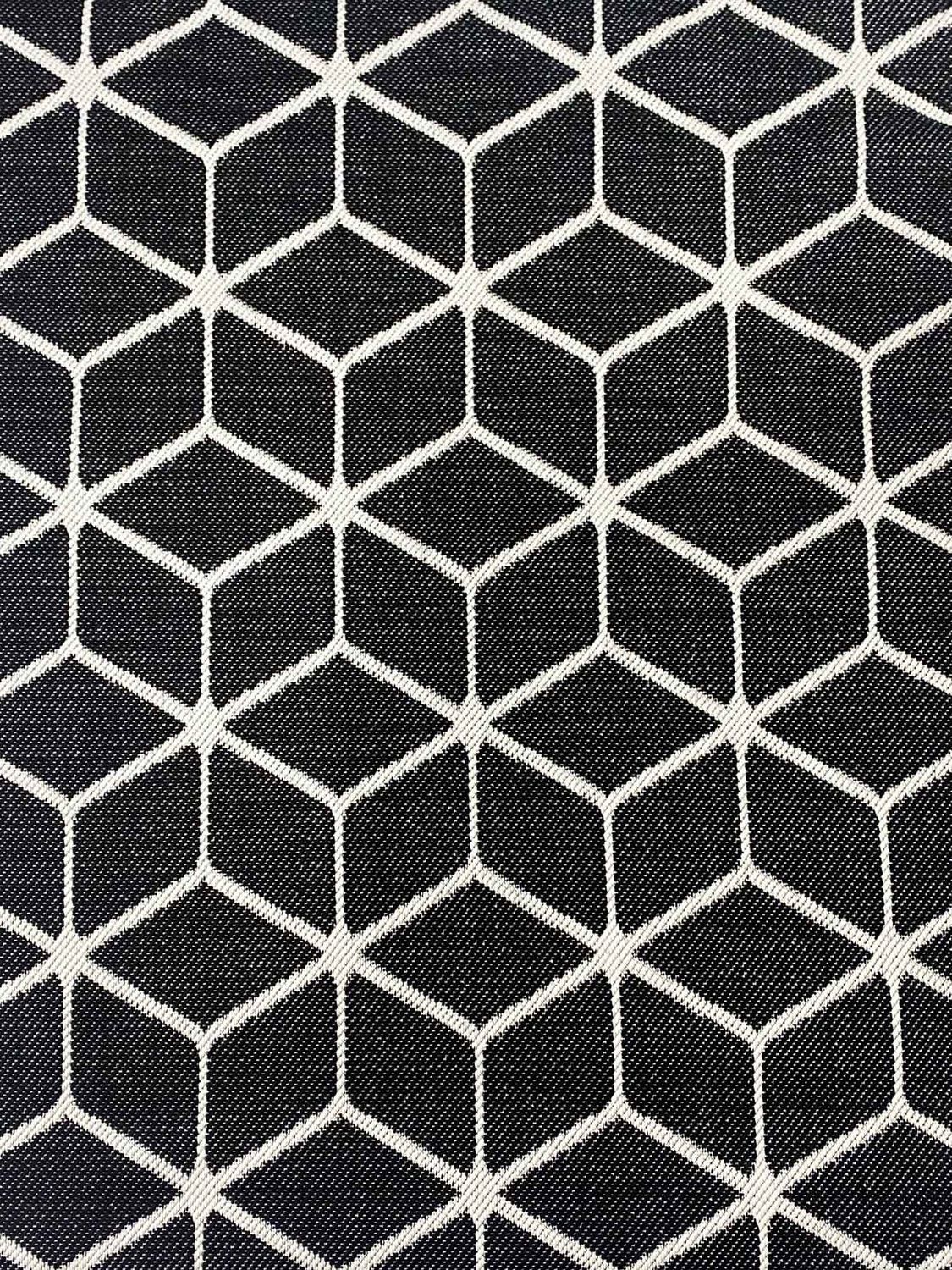 Carpet with diamond pattern, suitable for indoor and outdoor use, robust flat weave, 100% polypropylene, black