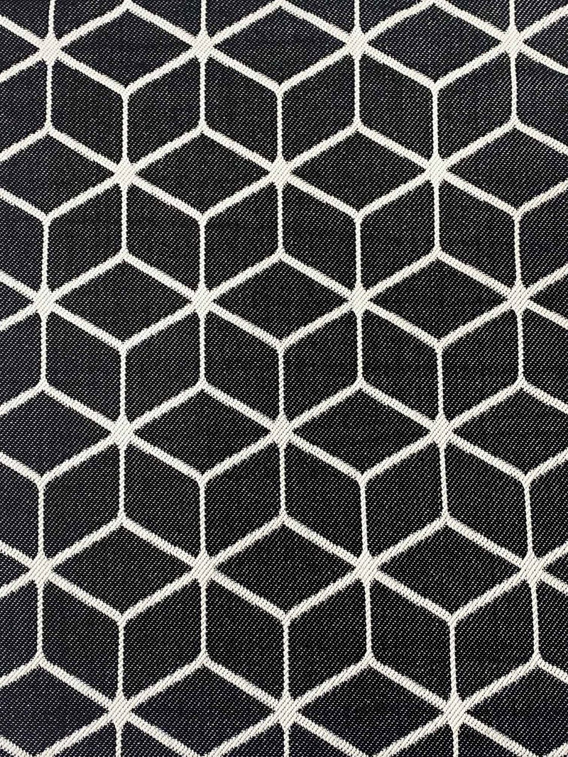 Carpet with diamond pattern, suitable for indoor and outdoor use, robust flat weave, 100% polypropylene, black-zoom-