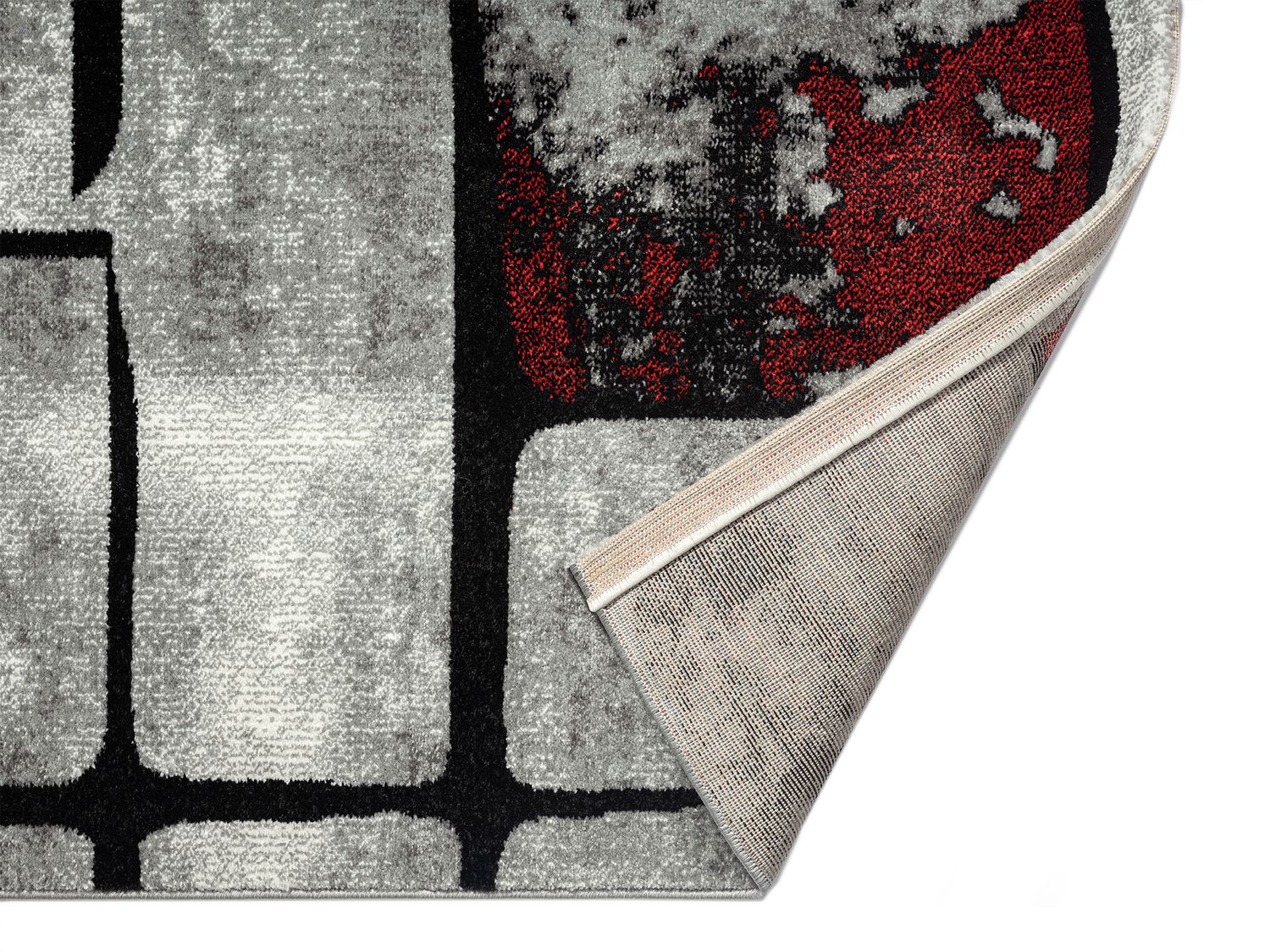 Teppich Rot Wohnzimmer Vintage Kurzflor Geometrisch Muster Abstrakt Meliert