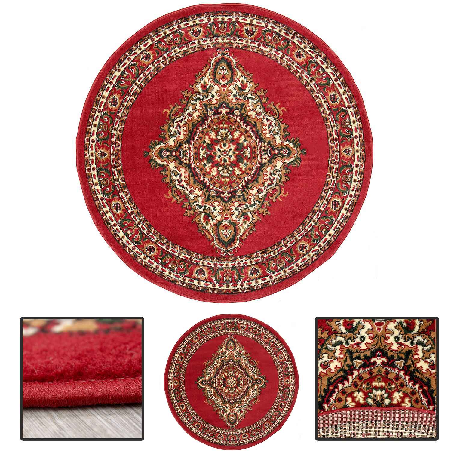 Round Oriental Classic Rug, Short Pile, for Living Room or Bedroom-1