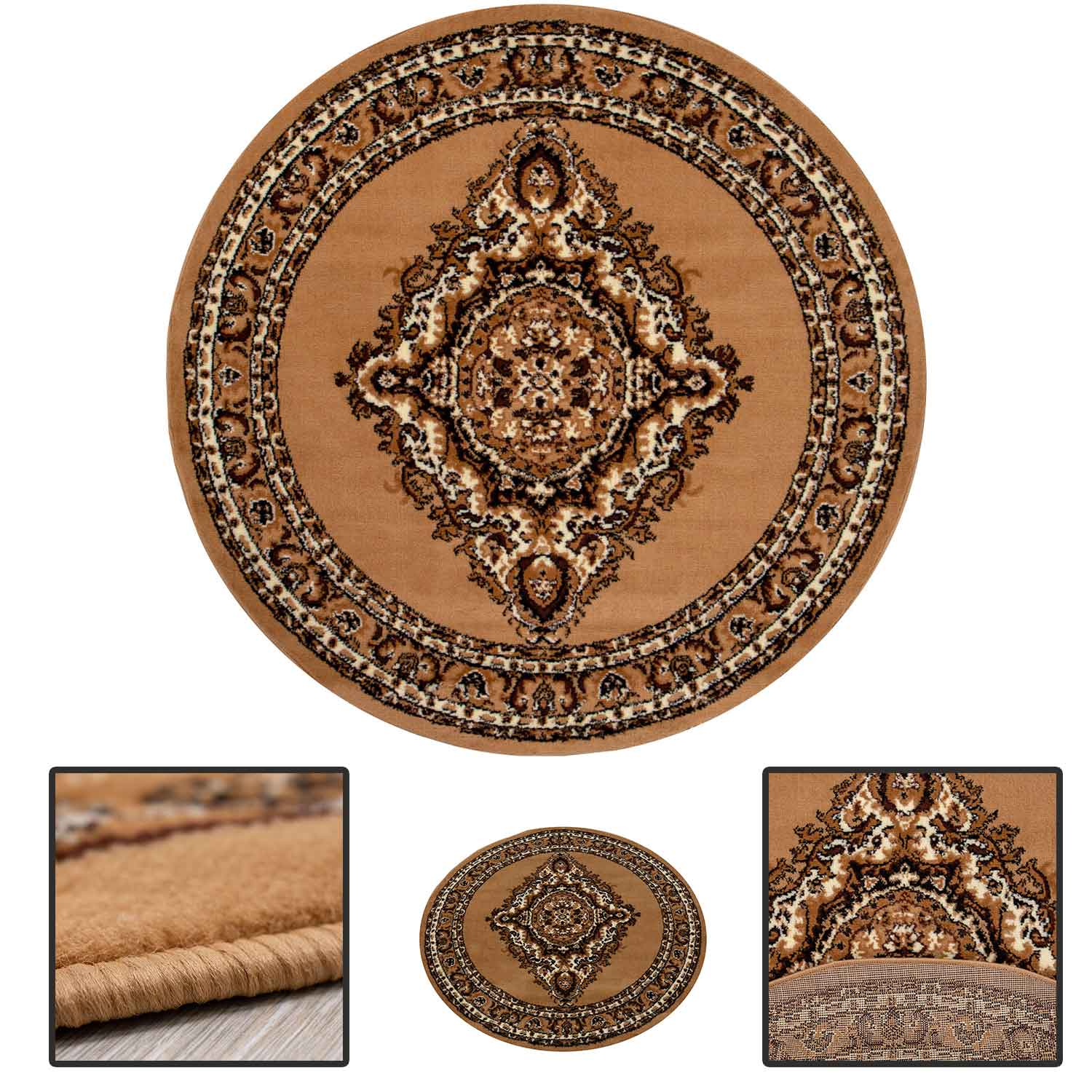 Round Oriental Classic Rug, Short Pile, for Living Room or Bedroom-2