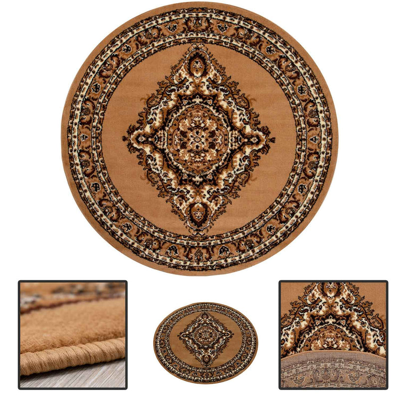 Round Oriental Classic Rug, Short Pile, for Living Room or Bedroom-zoom-