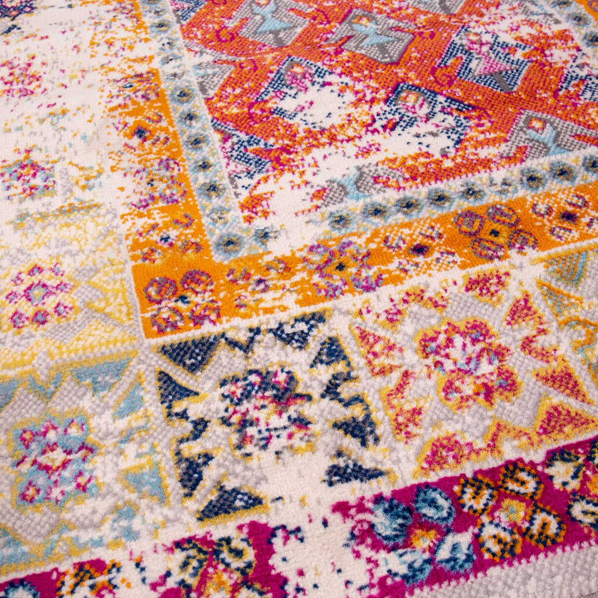 Vintage Look Designer Short Pile Rug Runner Colorful