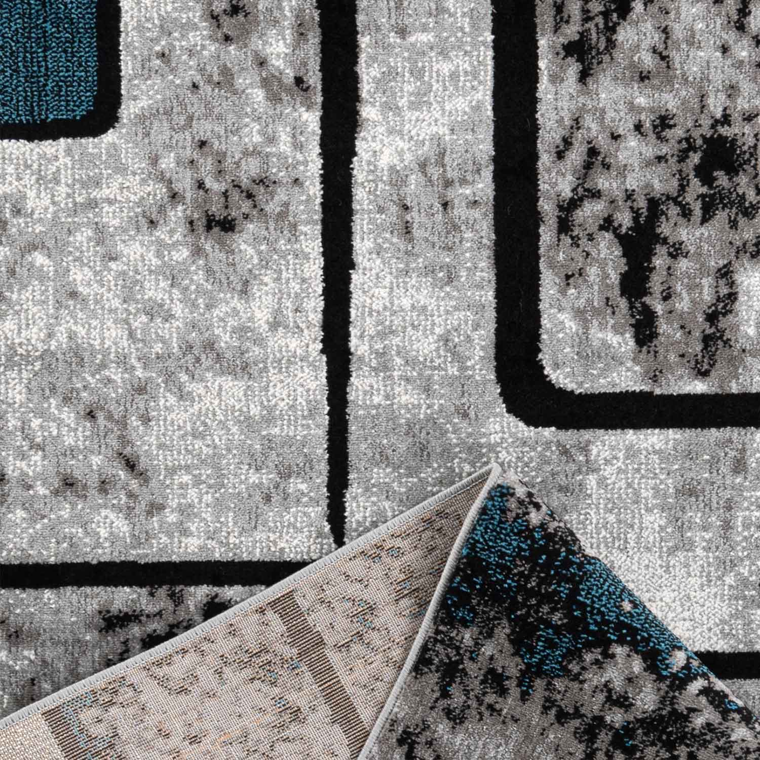 Teppich Turkis Grau Wohnzimmer Vintage Kurzflor Geometrisch Muster Abstrakt Meliert-2