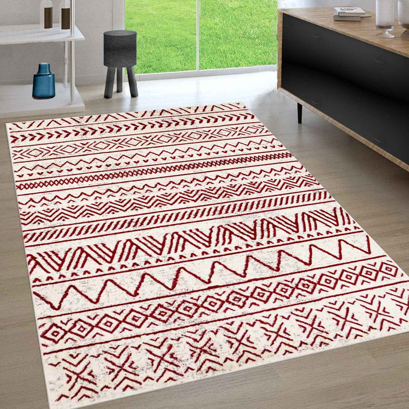 Teppich Vintage Boho - Look Kurzflor Teppich creme / Rot-zoom-