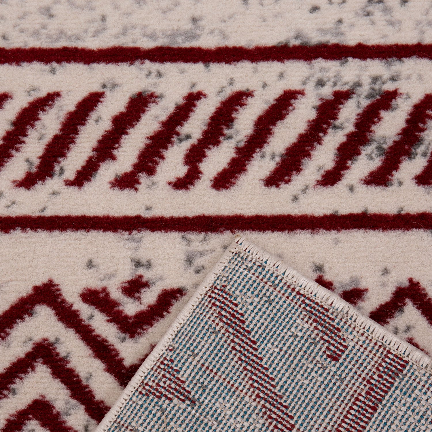 Teppich Vintage Boho - Look Kurzflor Teppich creme / Rot
