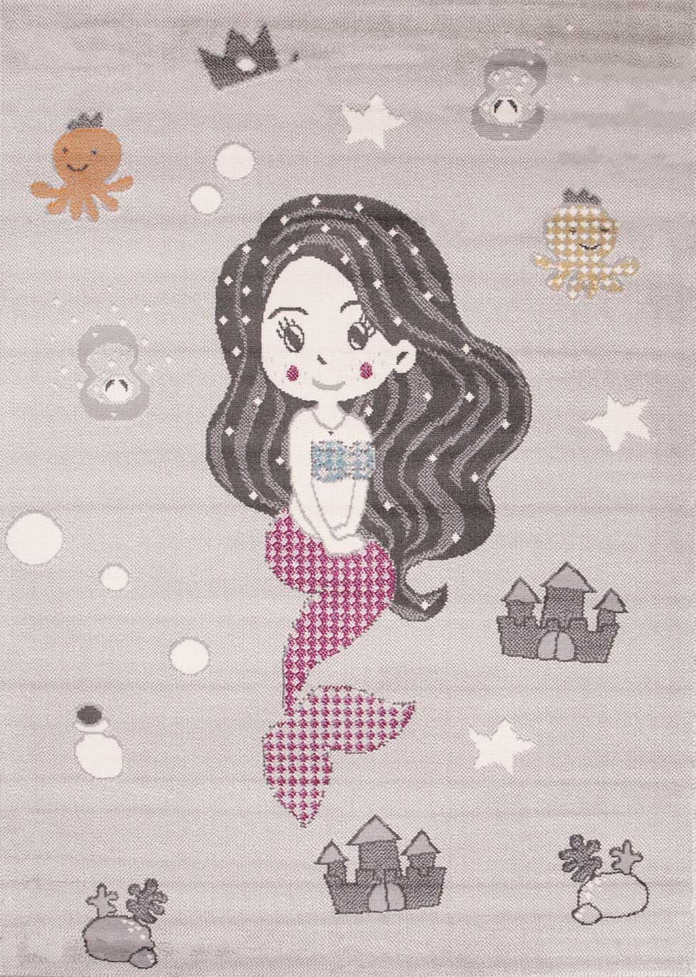 Children's rug, nursery rug, mermaid short pile, baby grey pink