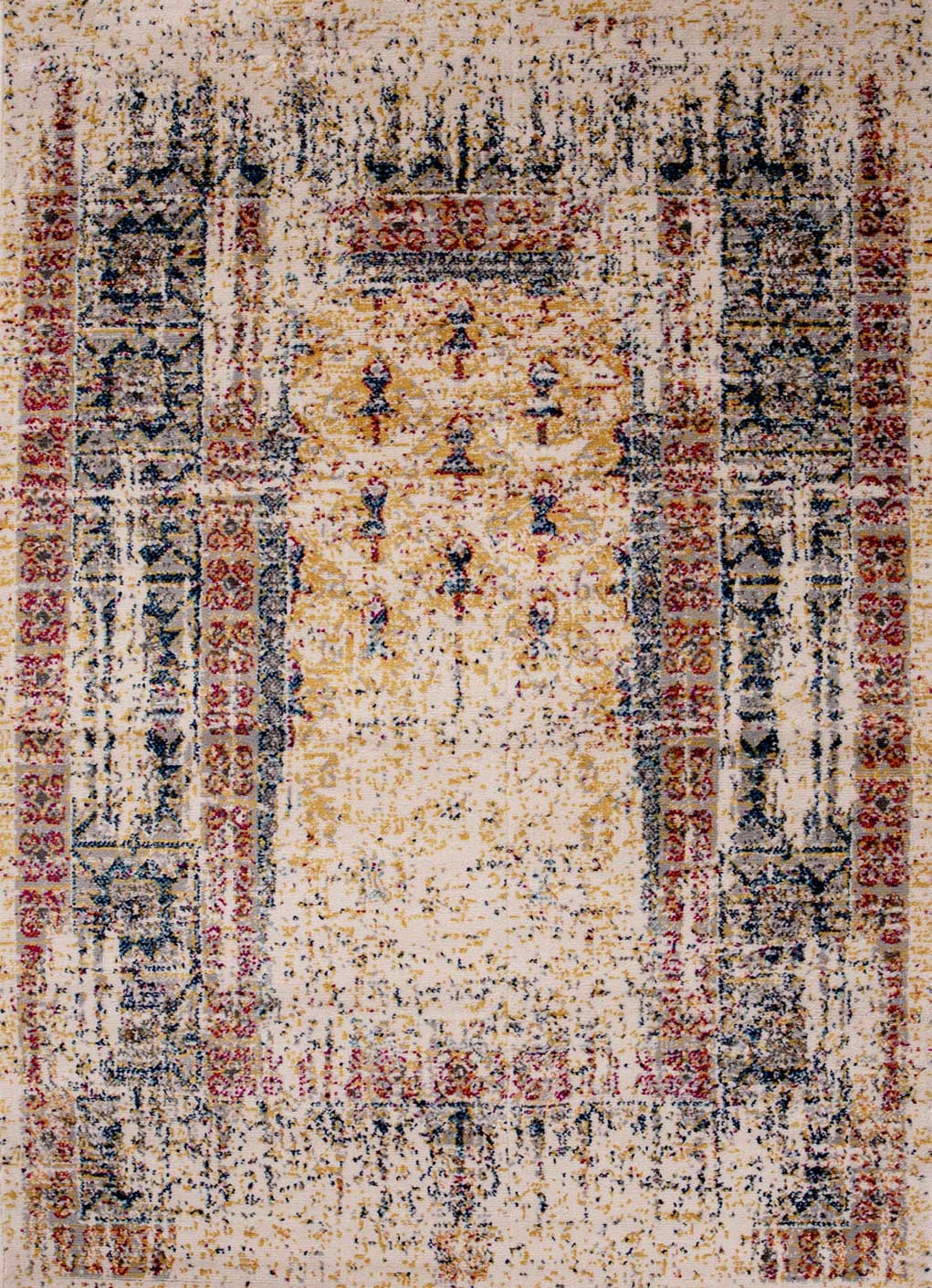 Vintage Look Designer Short Pile Rug Runner, Colorful/Red
