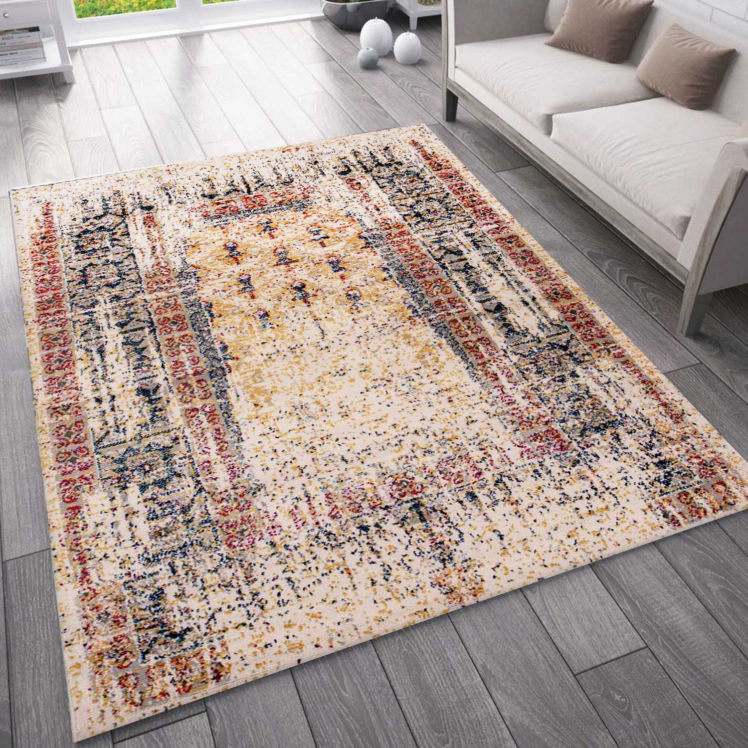 Vintage Look Designer Short Pile Rug Runner, Colorful/Red-1