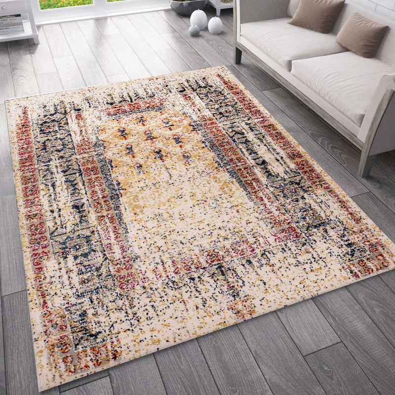 Vintage Look Designer Short Pile Rug Runner, Colorful/Red-zoom-