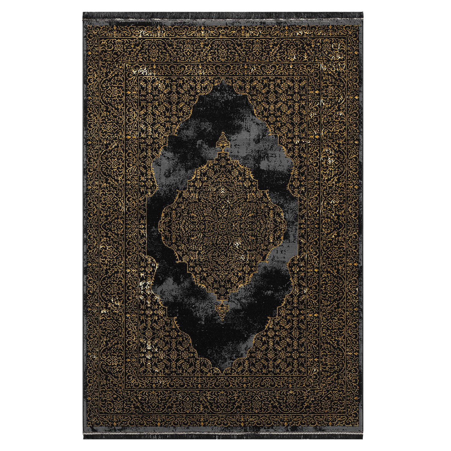 Living room rug with ornamental pattern, elegant golden accent, high-quality, easy-care-zoom-1