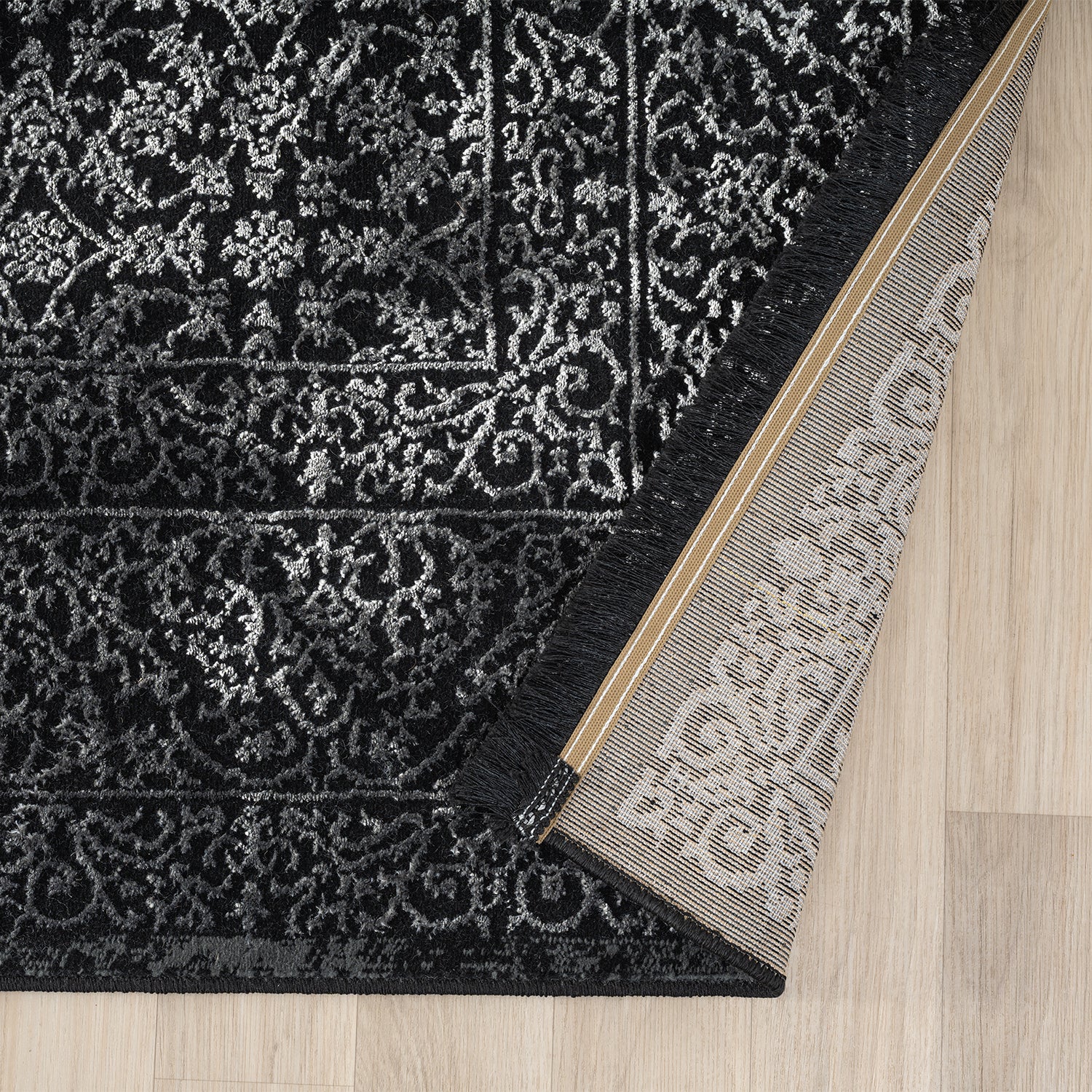 Living room rug with ornamental pattern, elegant golden accent, high-quality, easy-care-10