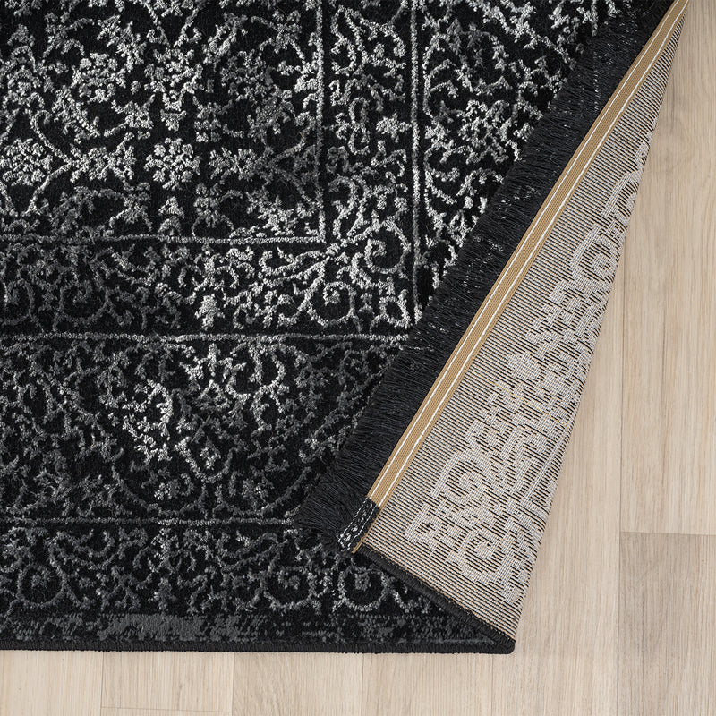 Living room rug with ornamental pattern, elegant golden accent, high-quality, easy-care-zoom-