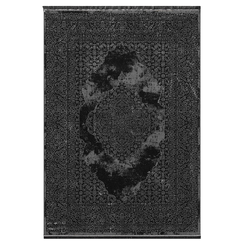 Living room rug with ornamental pattern, elegant golden accent, high-quality, easy-care-zoom-
