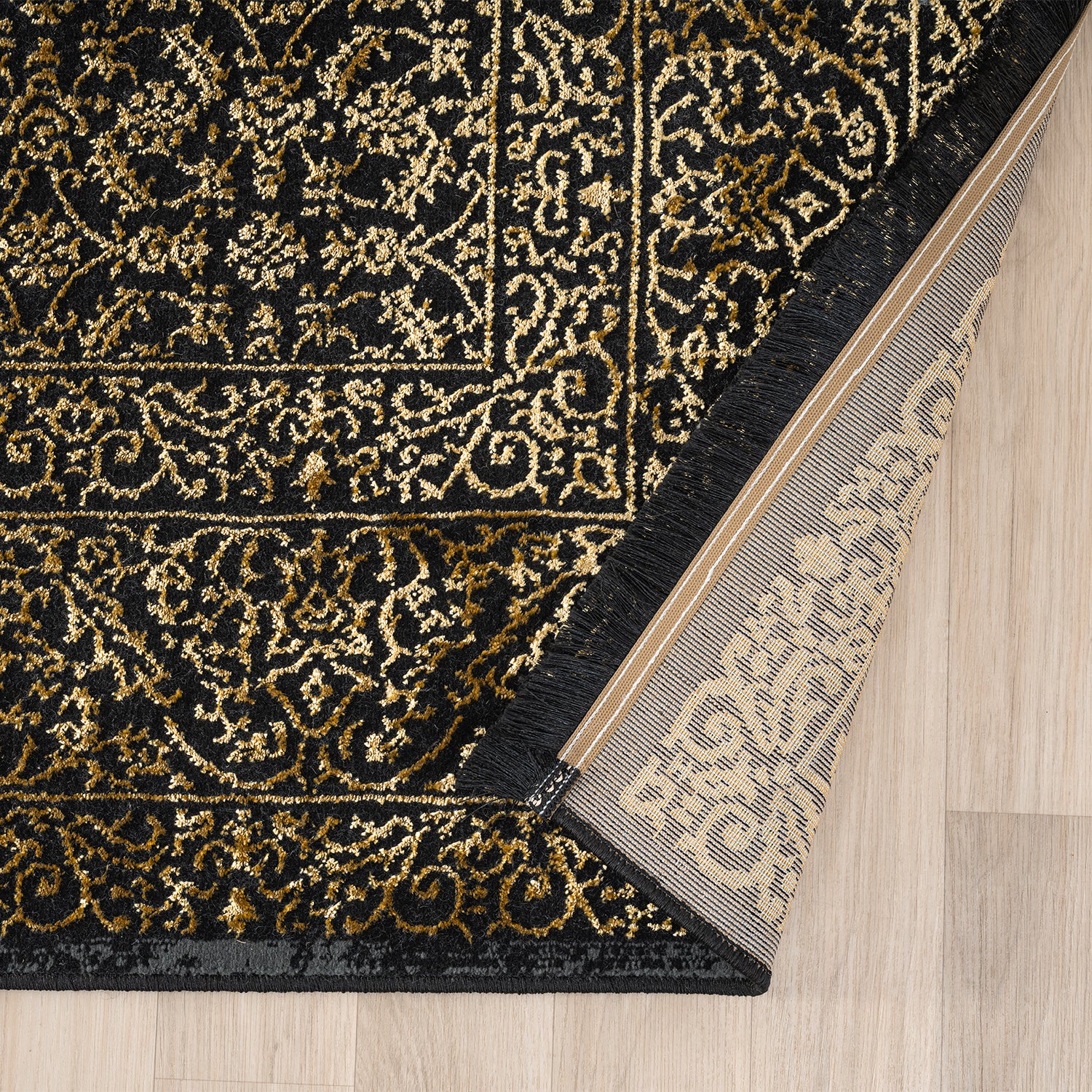 Living room rug with ornamental pattern, elegant golden accent, high-quality, easy-care-5