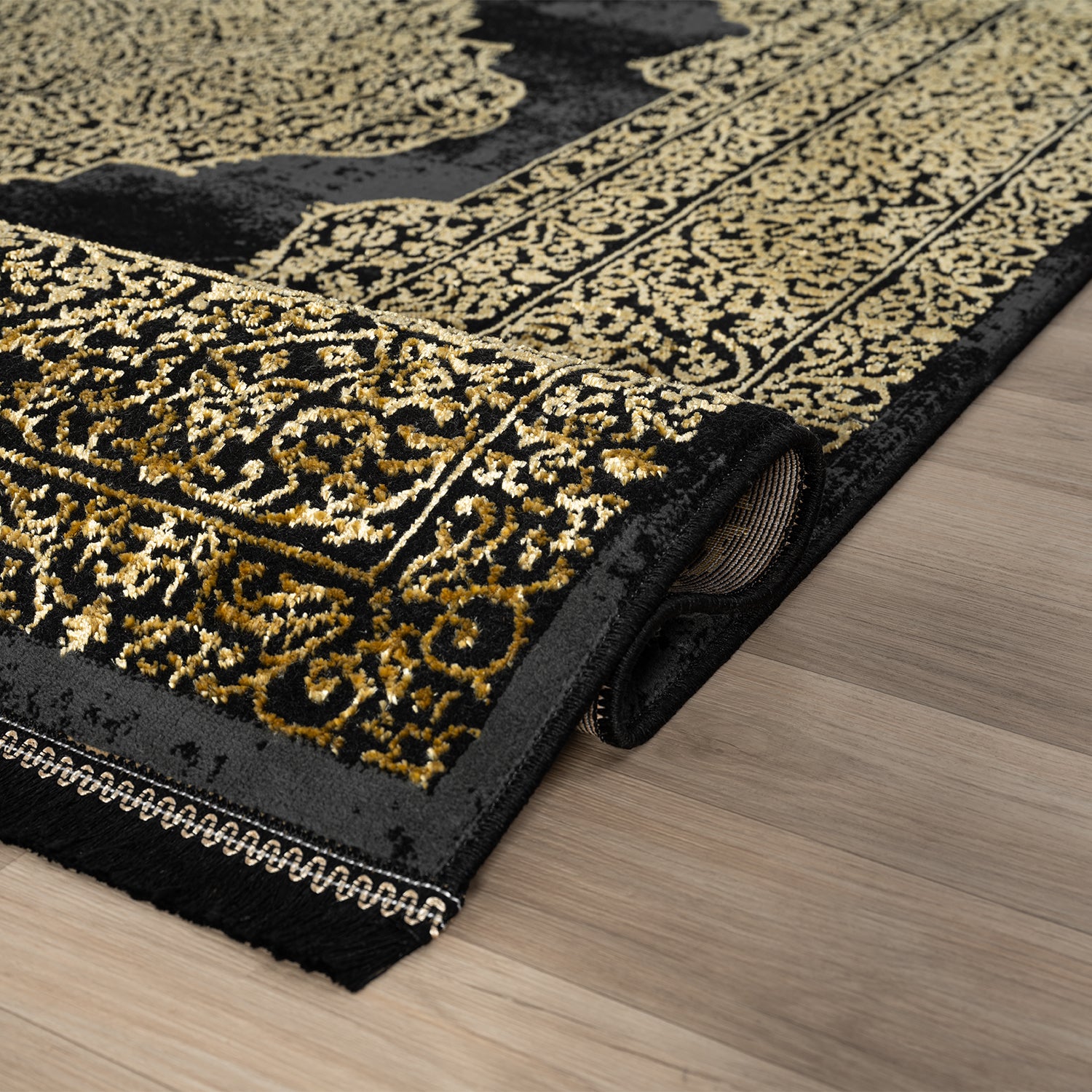 Living room rug with ornamental pattern, elegant golden accent, high-quality, easy-care-4