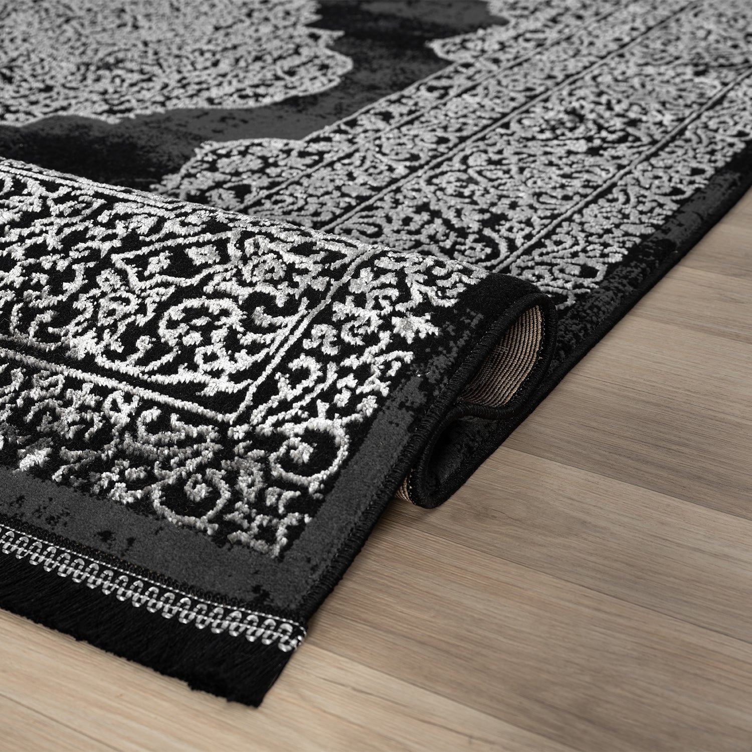 Living room rug with ornamental pattern, elegant golden accent, high-quality, easy-care-9
