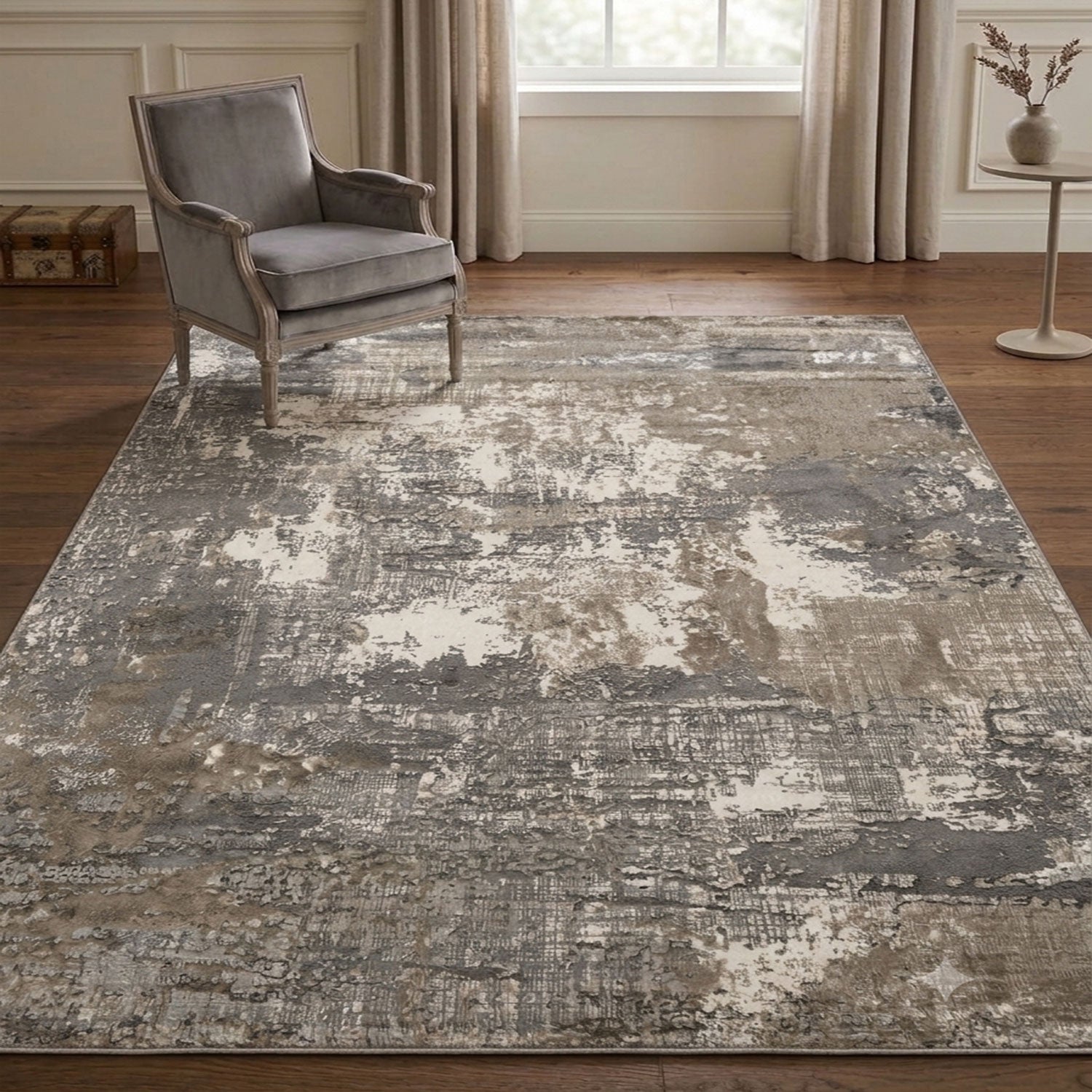 Teppich Wohnzimmer / Schlafzimmer Vintage Look Teppich Kurzflor Used Muster-2
