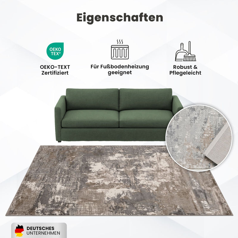 Teppich Wohnzimmer / Schlafzimmer Vintage Look Teppich Kurzflor Used Muster-zoom-