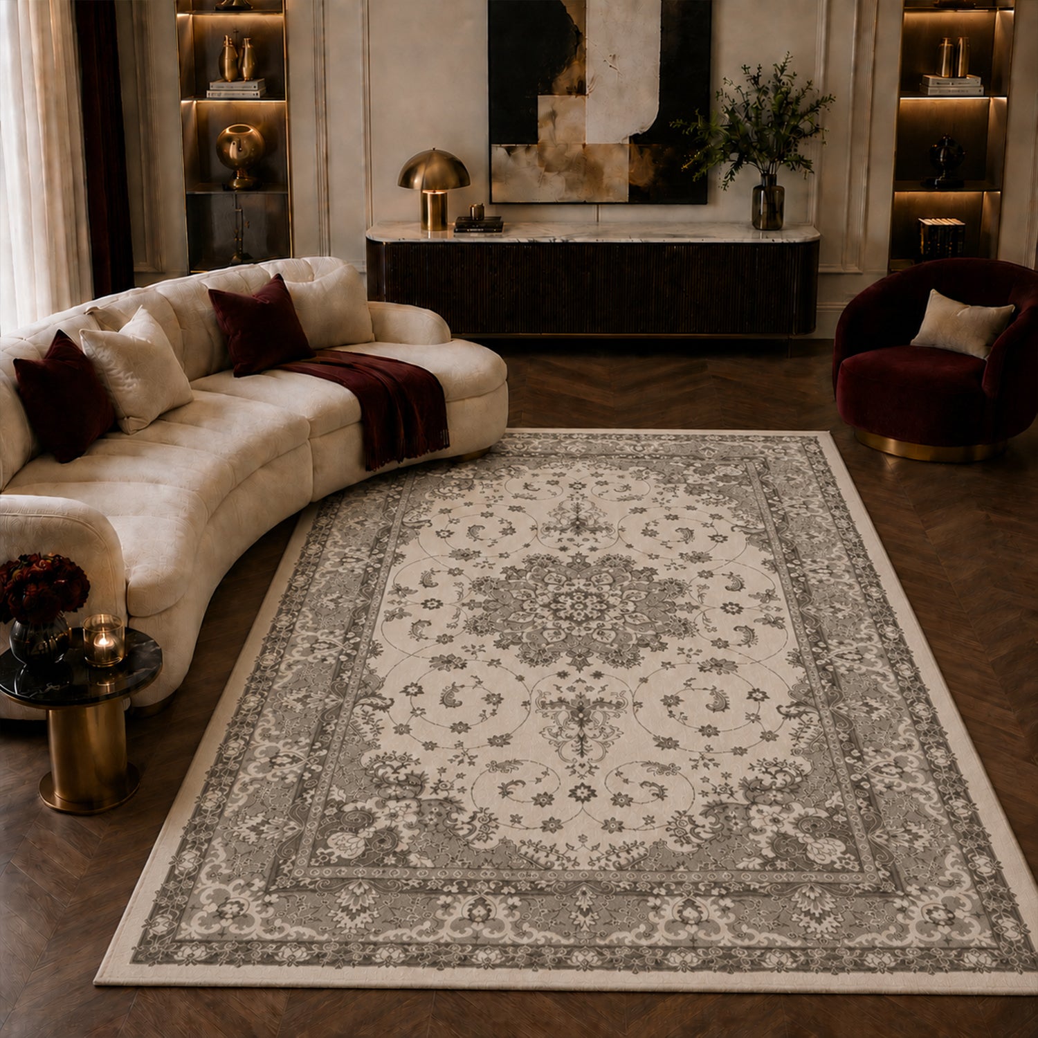 Teppich Wohnzimmer / Schlafzimmer Vintage Look Teppich Kurzflor Used Muster-zoom-5