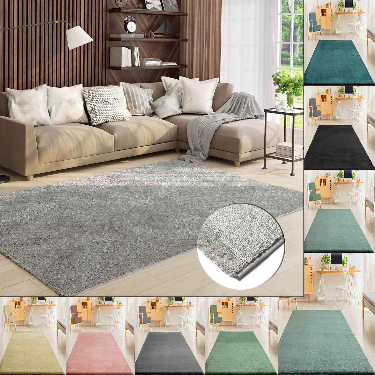 Short-pile, solid-color rug for living room, suitable for bedrooms and children's rooms; soft and easy-care; various sizes and colors. -1