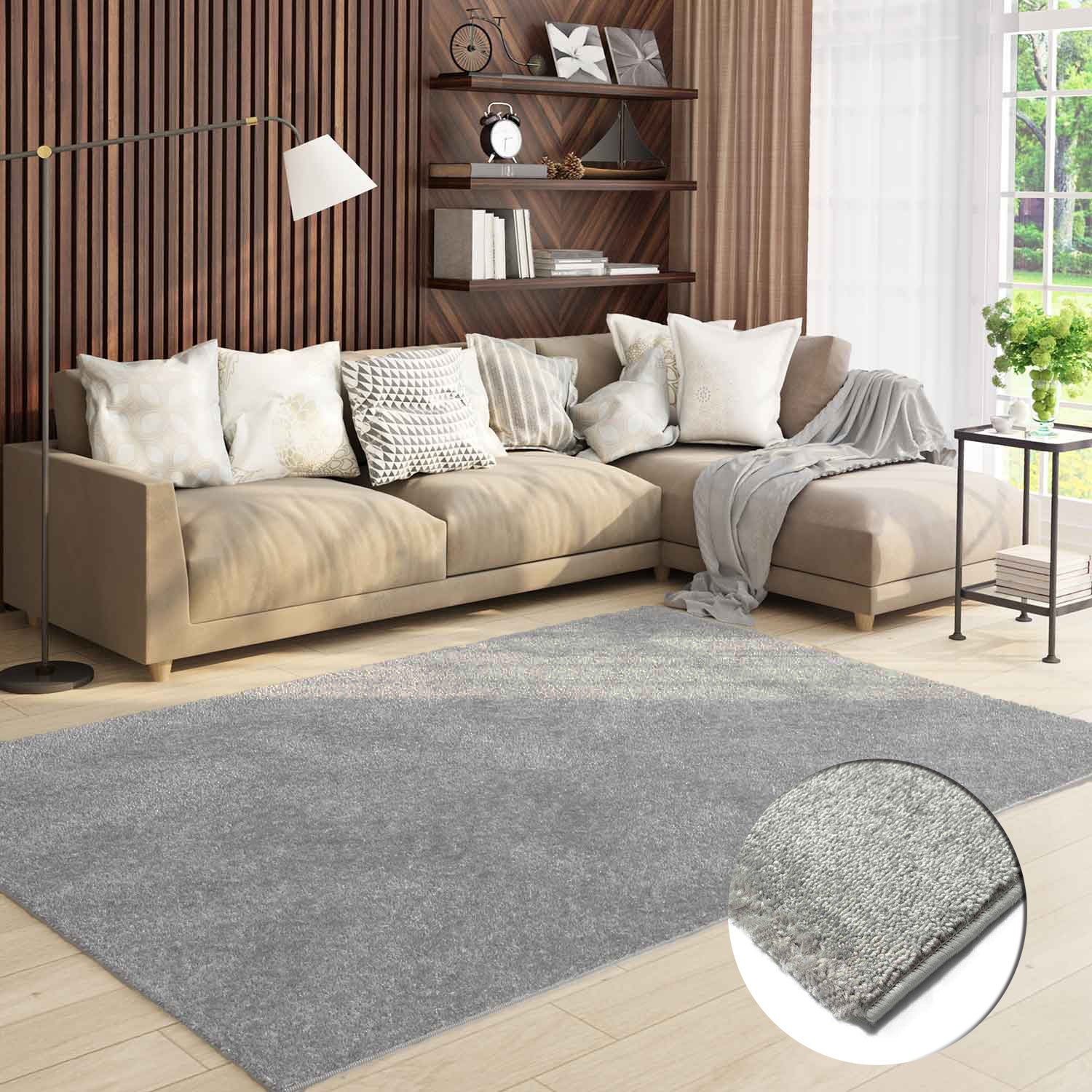 Short-pile, solid-color rug for living room, suitable for bedrooms and children's rooms; soft and easy-care; various sizes and colors. -zoom-7